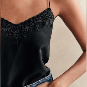 Sezane Black Lace Trim Tank Top